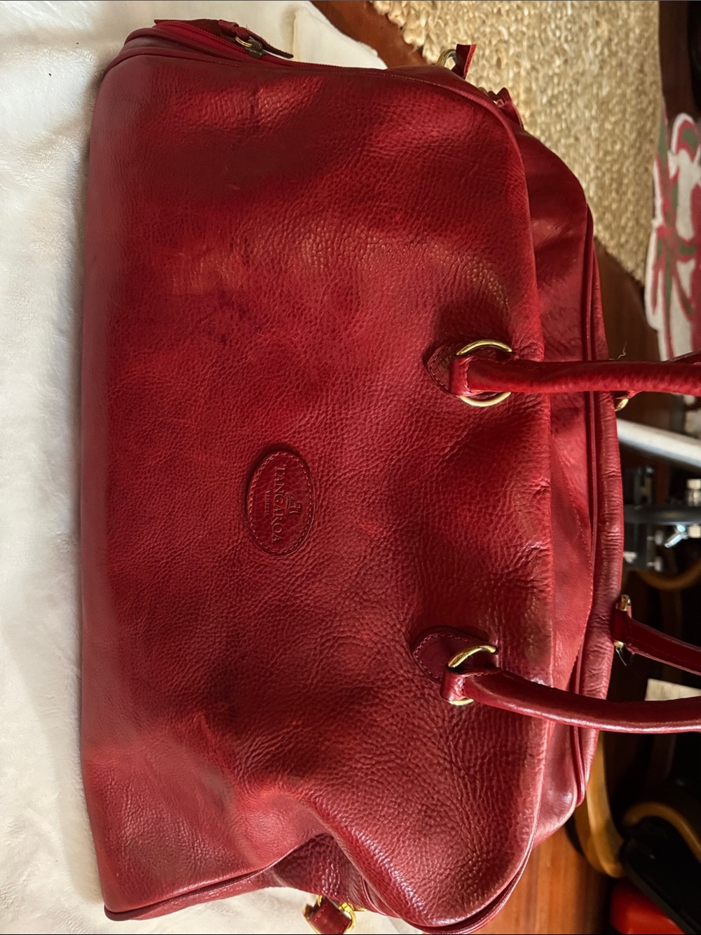 Red Leather Shoulder Bag with Gold-Tone Hardware